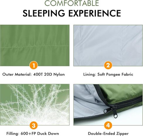 Down Sleeping Bag, 32-41℉ 600 Fill Power Sleeping Bag for Cold Weather 3 Season, Ultralight Compact Portable Backpacking Sleeping Bag with Compression Sack for Adults Youth Camping Hiking in Kuwait
