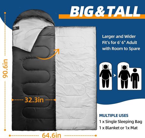 MAXOV Sleeping Bags for Adults Warm XL Sleeping Bag for Cold Weather Camping Outdoor Mens Big and Tall Sleeping Bags for 4 Season with Compression Sack Black in Saudi Arabia