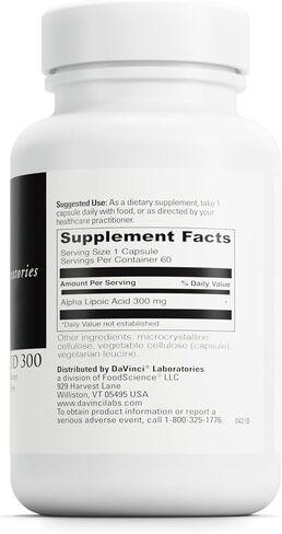 Davinci Labs Alpha Lipoic Acid 300 - Dietary Supplement to Support Metabolism and Healthy Collagen Levels - with 300 mg Alpha Lipoic Acid per Capsule - Gluten-Free - 60 Vegetarian Capsules in Saudi Arabia