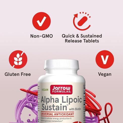 Jarrow Formulas Alpha Lipoic Sustain 300 mg - Antioxidant + Biotin - Glucose Metabolism & Energy Production Support - Releases ALA Over Longer Period - Up to 60 Servings in Kuwait