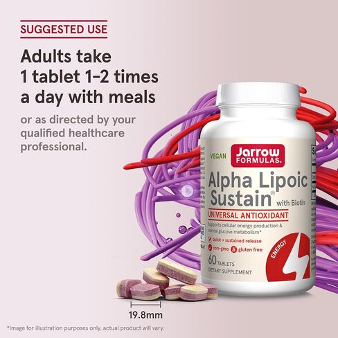 Jarrow Formulas Alpha Lipoic Sustain 300 mg - Antioxidant + Biotin - Glucose Metabolism & Energy Production Support - Releases ALA Over Longer Period - Up to 60 Servings in Kuwait