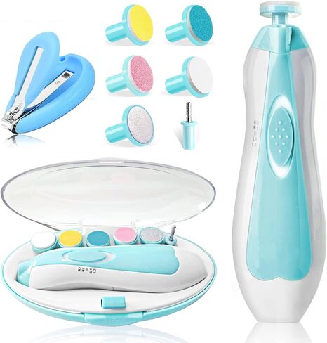 مجموعة تشذيب أظافر الأطفال الكهربائية، مجموعة العناية بأظافر الأطفال الآمنة مع مقصات أظافر، مجموعة العناية بأظافر أصابع القدم للأطفال حديثي الولادة والبالغين، رؤوس طحن وإضاءة LED in Kuwait