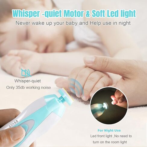 مجموعة تشذيب أظافر الأطفال الكهربائية، مجموعة العناية بأظافر الأطفال الآمنة مع مقصات أظافر، مجموعة العناية بأظافر أصابع القدم للأطفال حديثي الولادة والبالغين، رؤوس طحن وإضاءة LED in Kuwait