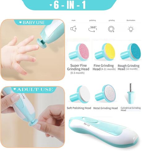 مجموعة تشذيب أظافر الأطفال الكهربائية، مجموعة العناية بأظافر الأطفال الآمنة مع مقصات أظافر، مجموعة العناية بأظافر أصابع القدم للأطفال حديثي الولادة والبالغين، رؤوس طحن وإضاءة LED in Kuwait