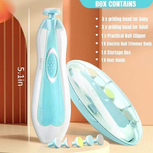 مجموعة تشذيب أظافر الأطفال الكهربائية، مجموعة العناية بأظافر الأطفال الآمنة مع مقصات أظافر، مجموعة العناية بأظافر أصابع القدم للأطفال حديثي الولادة والبالغين، رؤوس طحن وإضاءة LED in Kuwait