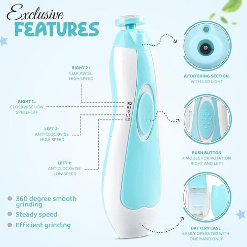 6 in 1 Baby Nail Clippers & File Kit - Nail Trimmer Electric with LED Light & 6 Replaceable Grinding Heads for Safe & Easy Finger & Toe Nail Care & Polish of Babies, Infants, Toddlers, Kids & Newborn in Saudi Arabia