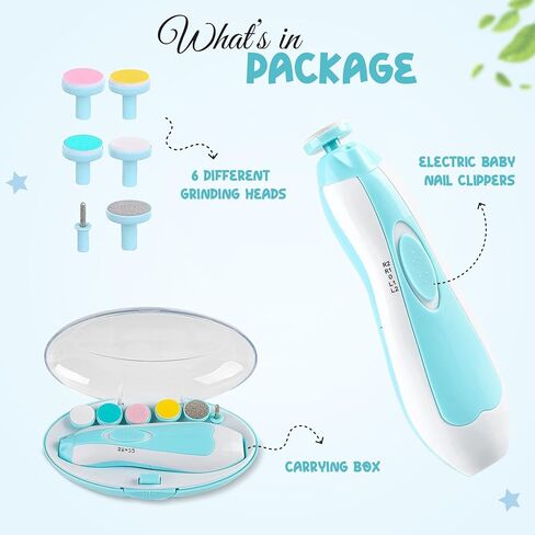 6 in 1 Baby Nail Clippers & File Kit - Nail Trimmer Electric with LED Light & 6 Replaceable Grinding Heads for Safe & Easy Finger & Toe Nail Care & Polish of Babies, Infants, Toddlers, Kids & Newborn in Saudi Arabia