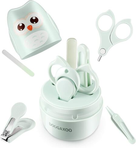 Baby Nail Clippers, 4-in-1 Safe Baby Nail Kit with Cute Case, Nail Clipper, Scissors, Tweezers, Nail File Set for Newborn, Infant, Toddler and Kids-Owl Green in Saudi Arabia