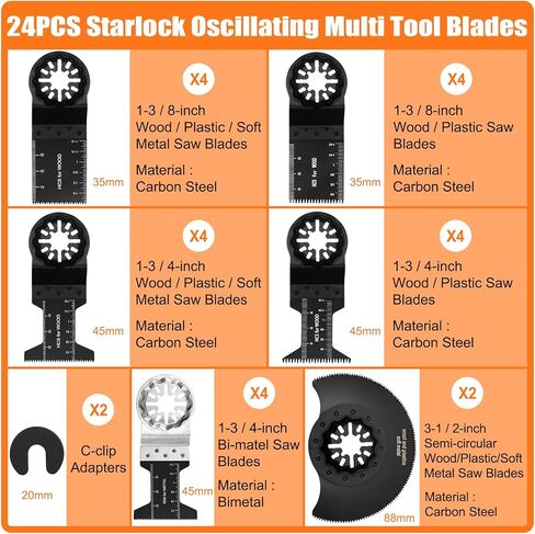 شفرات متذبذبة من ستارلوك، 24 قطعة من شفرات المنشار متعددة الادوات، شفرة خشبية ستارلوك العالمية، شفرة معدنية سريعة الفك متعددة الادوات متوافقة مع بوش وفين وماكيتا in Kuwait