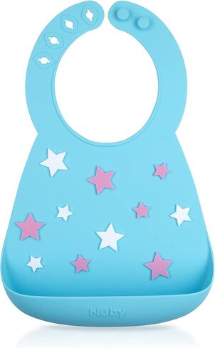 Nuby 3D Soft Silicone Bib with Scoop, BPA Free, 6+M, Pearl Necklace in Saudi Arabia
