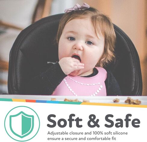 Nuby 3D Soft Silicone Bib with Scoop, BPA Free, 6+M, Pearl Necklace in Saudi Arabia