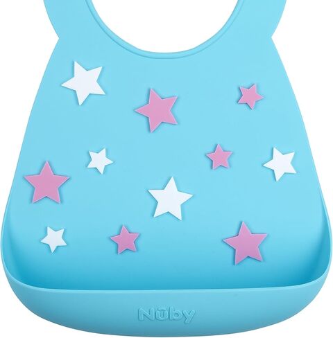 Nuby 3D Soft Silicone Bib with Scoop, BPA Free, 6+M, Pearl Necklace in Saudi Arabia