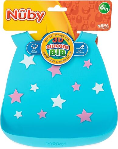 Nuby 3D Soft Silicone Bib with Scoop, BPA Free, 6+M, Pearl Necklace in Saudi Arabia
