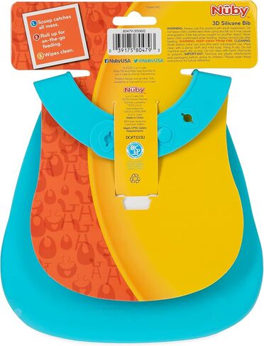 Nuby 3D Soft Silicone Bib with Scoop, BPA Free, 6+M, Pearl Necklace in Saudi Arabia