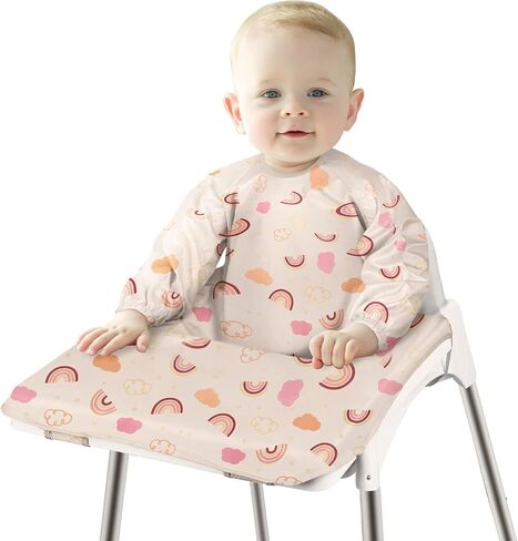 Vicloon Coverall Baby Feeding Bib, Weaning Bib Attaches to Highchair and Table, Long Sleeves Bib with Waterproof, Comfortable,Machine Washable, Baby Bib For 6 Month to 3 Years Old (Pink) in Saudi Arabia