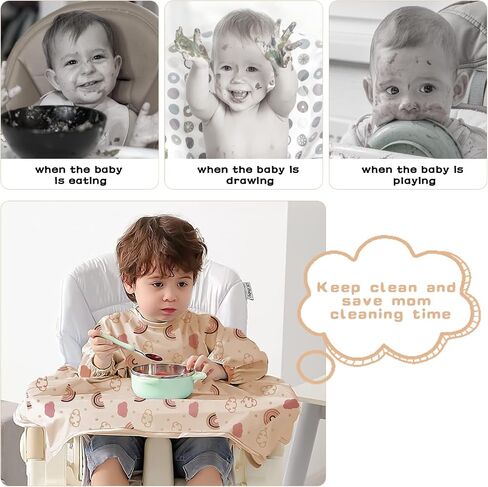 Vicloon Coverall Baby Feeding Bib, Weaning Bib Attaches to Highchair and Table, Long Sleeves Bib with Waterproof, Comfortable,Machine Washable, Baby Bib For 6 Month to 3 Years Old (Pink) in Saudi Arabia