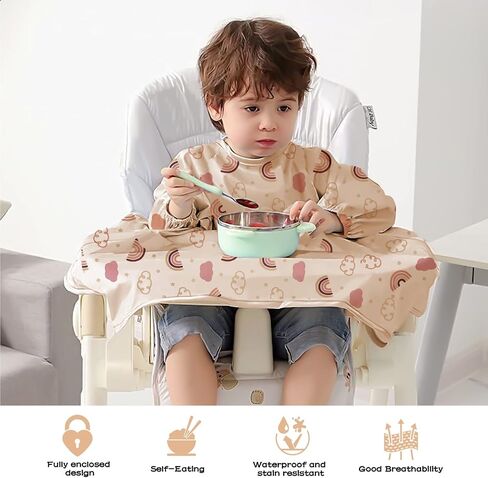 Vicloon Coverall Baby Feeding Bib, Weaning Bib Attaches to Highchair and Table, Long Sleeves Bib with Waterproof, Comfortable,Machine Washable, Baby Bib For 6 Month to 3 Years Old (Pink) in Saudi Arabia