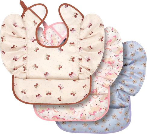 Lictin 3 x Baby Bibs, Baby Apron for Eating, Waterproof Baby Bib with Adjustable, Machine Washable and BPA Free Plastic Baby Bib, Suitable for Boys and Girls from 6 to 36 Months in Kuwait