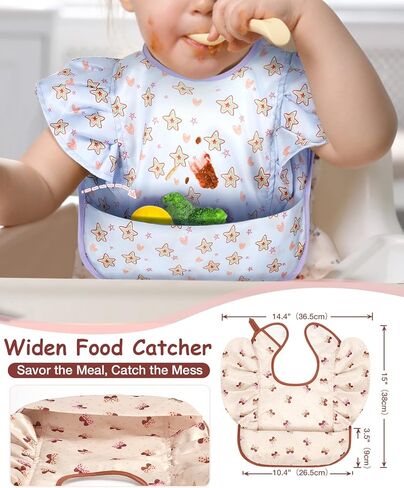 Lictin 3 x Baby Bibs, Baby Apron for Eating, Waterproof Baby Bib with Adjustable, Machine Washable and BPA Free Plastic Baby Bib, Suitable for Boys and Girls from 6 to 36 Months in Kuwait