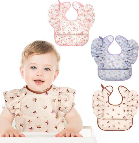 Lictin 3 x Baby Bibs, Baby Apron for Eating, Waterproof Baby Bib with Adjustable, Machine Washable and BPA Free Plastic Baby Bib, Suitable for Boys and Girls from 6 to 36 Months in Kuwait