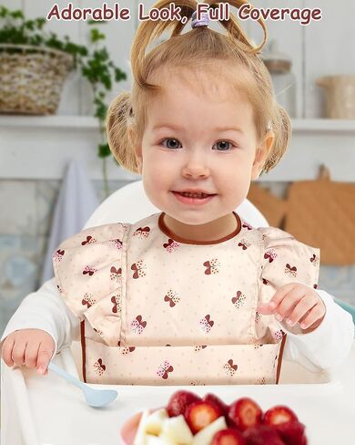 Lictin 3 x Baby Bibs, Baby Apron for Eating, Waterproof Baby Bib with Adjustable, Machine Washable and BPA Free Plastic Baby Bib, Suitable for Boys and Girls from 6 to 36 Months in Kuwait