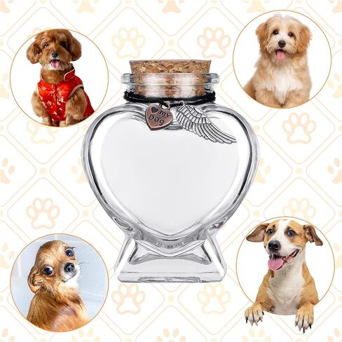 Eaasty 2 Sets Pet Fur Memorial Bottles, Heart Shaped Glass with Cork, Dog in Saudi Arabia