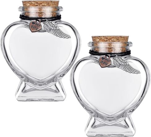 Eaasty 2 Sets Pet Fur Memorial Bottles, Heart Shaped Glass with Cork, Dog in Saudi Arabia