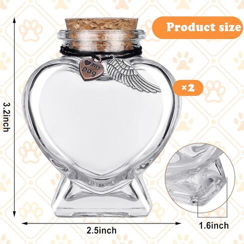 Eaasty 2 Sets Pet Fur Memorial Bottles, Heart Shaped Glass with Cork, Dog in Saudi Arabia