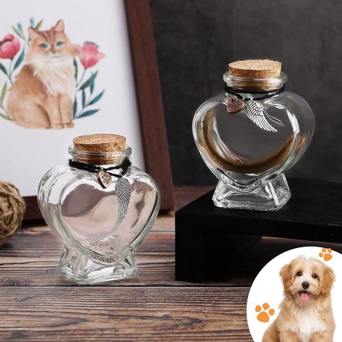 Eaasty 2 Sets Pet Fur Memorial Bottles, Heart Shaped Glass with Cork, Dog in Saudi Arabia