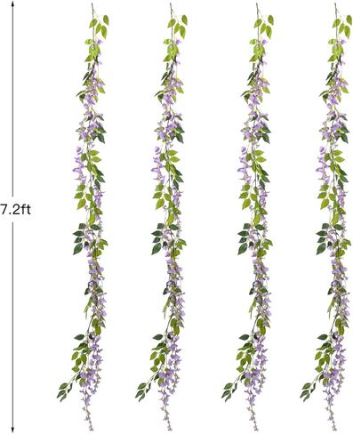Lvydec الوستارية الزهور الاصطناعية إكليل، 4 قطع إجمالي 28.8ft الاصطناعي الوستارية الكرمة الحرير شنقا زهرة للمنزل حديقة حفل في الهواء الطلق قوس الزفاف ديكور الزهور (الوردي) in Kuwait