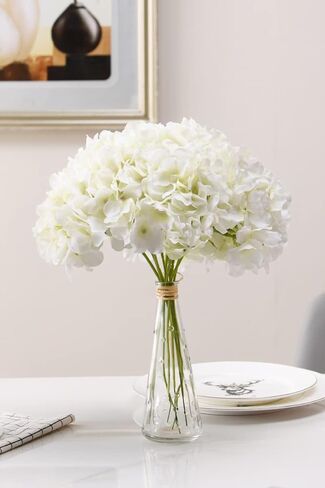 مجموعة رؤوس زهور حرير كوبية بيضاء من AVIVIHO مكونة من 10 زهور كوبية بيضاء كاملة اصطناعية مع سيقان لحفلات الزفاف والمنزل والحفلات وديكور حمام الطفل in Kuwait