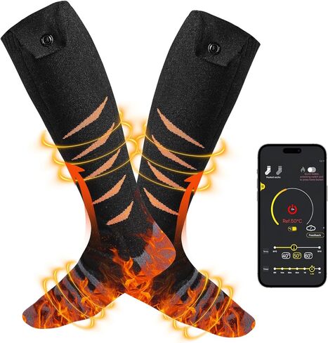 Rechargeable Heated Socks for Men Women, App Control Smart Heating Socks Electric 3D Surround Winter Warming Socks Washable Thick Heat Sock for Outdoor Camping Skiing Fishing Hunting in Kuwait