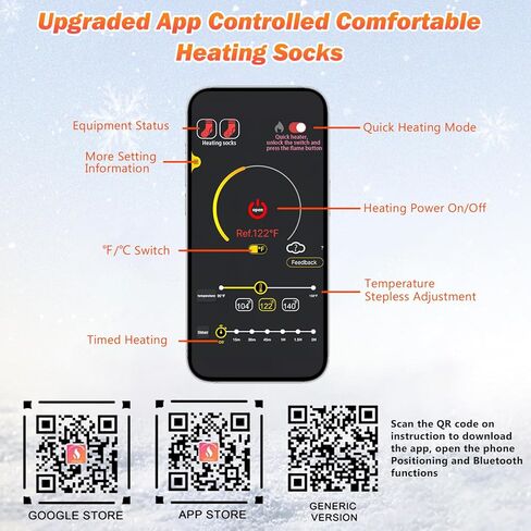 Rechargeable Heated Socks for Men Women, App Control Smart Heating Socks Electric 3D Surround Winter Warming Socks Washable Thick Heat Sock for Outdoor Camping Skiing Fishing Hunting in Kuwait