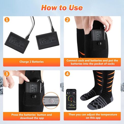 Rechargeable Heated Socks for Men Women, App Control Smart Heating Socks Electric 3D Surround Winter Warming Socks Washable Thick Heat Sock for Outdoor Camping Skiing Fishing Hunting in Kuwait