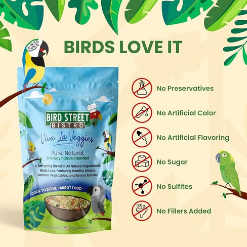 Bird Street Bistro Parrot Food - Parakeet Food - Cockatiel Food - Bird Food - Cooks in 3-15 min w/Natural & Organic Grains - Legumes - Non-GMO Fruits, Vegetables, & Healthy Spices in Saudi Arabia