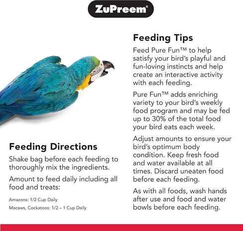 طعام الطيور المرح النقي من زوبريم للطيور الكبيرة، 2 رطل - مزيج متنوع من الفاكهة وكريات خليط الفاكهة والخضروات والمكسرات للأمازون والببغاوات والكوكاتو in Kuwait