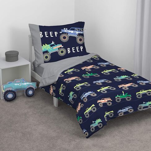 Carter's Teal, Blue & Grey Monster Truck Shaped Toddler Pillow, Teal, Blue, Grey , 14x9x3.25 Inch (Pack of 1) in Saudi Arabia