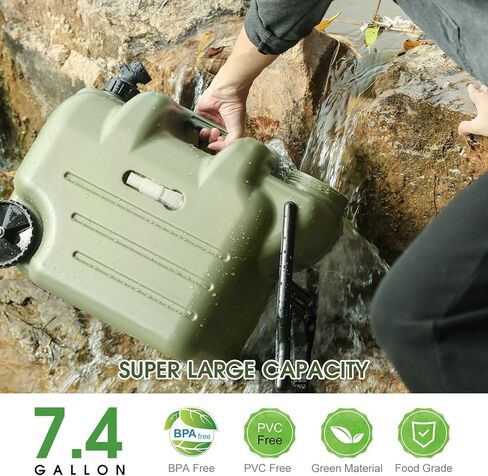 PalProt® Camping Water Storage Containers Jug with Spigot | 7.4 Gallon Large - Rolling Water Tank Portable with Faucet, Military Green Refillable BPA Free Food Grade Emergency Drinking Outdoor in Kuwait