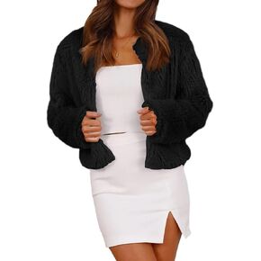Fisoew Womens Faux Fur Coat Long Sleeve Cropped Fleece Open Front Short Jacket Outerwear in Saudi Arabia