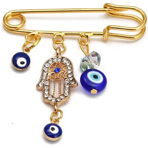 FADBBW Turkey Evil Eye Rhinestone Charm Blue Lucky Eyeball Hands Brooch Pins Jewelry for Good Luck