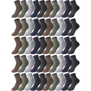 JaGely 30 Pairs Wool Socks Bulk Men Thick Warm Winter Hiking Boot Knit Casual Crew Cold Weather Gifts for Women, Bright Color/ Black, Brown, Navy Blue, Green, Gray, One Size in Saudi Arabia