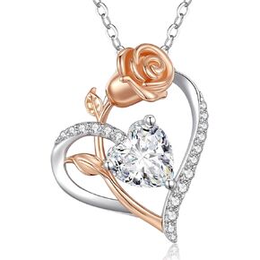 CDE Rose Heart Necklaces for Women 925 Sterling Silver Birthstone Pendant Necklace Anniversary Birthday Jewelry Gift for Women Wife Mom Girlfriend Girls Her