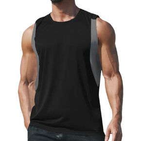 ايسوبو قمصان رياضية كاجوال بدون اكمام للرجال بالوان متباينة وقبة دائرية بدون طوق للتمارين الرياضية وكمال الاجسام in Kuwait