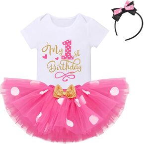 IBTOM CASTLE Cake Smash Wild One First Birthday Clothes for Baby Girls Polka Dots Romper Tulle Dress Ear Princess Outfits