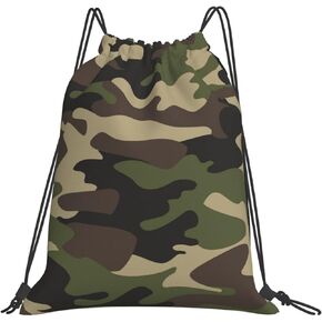 AIMASTZ Green Brown Camo Unisex Drawstring Backpack Bag Sport Gym Dance Travel Sackpack