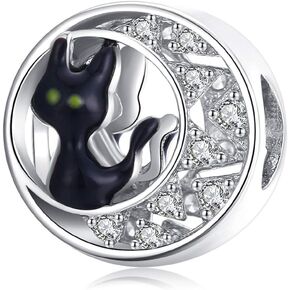Shysnow Halloween Pumpkin Charms Black Cat Ghost Castle Charm Sterling Silver 925 Halloween Horror Vintage Enamel Spacer Beads for Bracelet/Necklace Halloween Jewelry Gifts for Women Girls