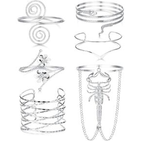 ORAZIO 6Pcs Arm Cuff Upper Arm Bracelet Band for Women Gold Plated Armlet Snake Armband Adjustable Greek Arm Cuff Bangle Adjustable