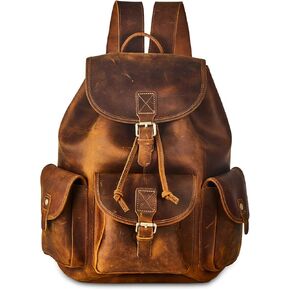 Backpack for Men Women Vintage Full Leather Rucksack Laptop Casual Travel Daypack