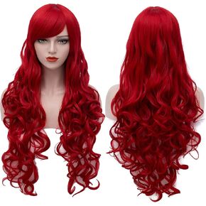 Bopocoko Extra Long Red Wigs 32 Inches Cosplay Party Wig Spiral Curly Synthetic Hair Wigs for Women BU144 in Kuwait