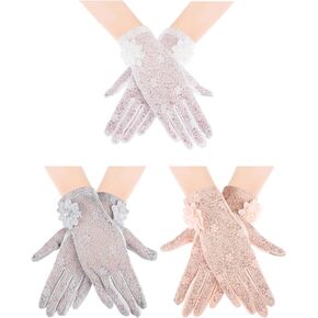 Skylety 3 Pairs Women Lace Gloves Dress Gloves Floral Lace Gloves for Tea Party Wedding Dinner